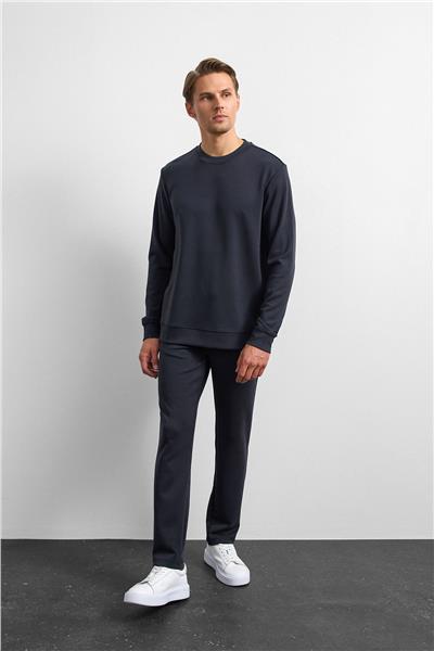 Siyah Regular Fit Bisiklet Yaka Sweatshirt