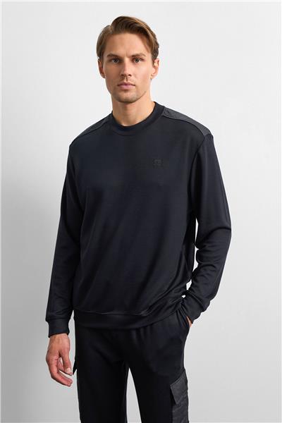 Siyah Omuz Detaylı Bisiklet Yaka Sweatshirt 