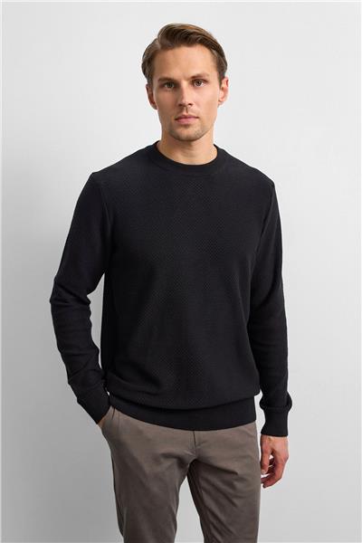 Siyah Regular Fit Bisiklet Yaka Triko Kazak