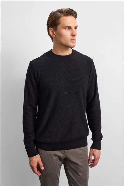 Siyah Regular Fit Bisiklet Yaka Triko Kazak