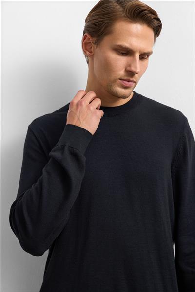 Siyah Regular Fit Bısıklet Yaka Triko Kazak