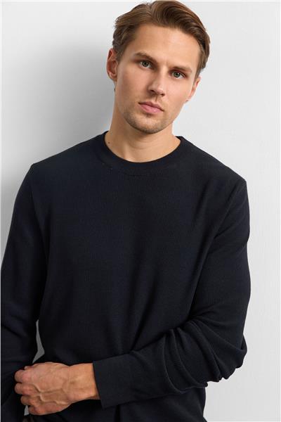 Siyah Regular Fit Bısıklet Yaka Triko Kazak