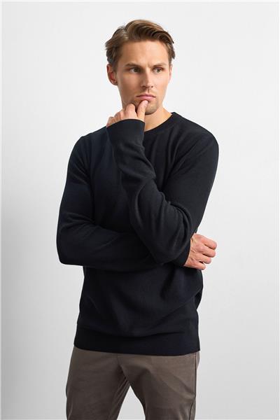 Siyah Regular Fit Bısıklet Yaka Triko Kazak