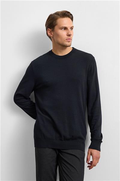 Siyah Regular Fit Bısıklet Yaka Triko Kazak