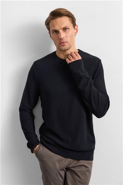 Siyah Regular Fit Bısıklet Yaka Triko Kazak