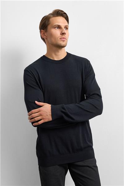 Siyah Regular Fit Bısıklet Yaka Triko Kazak