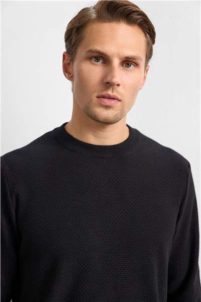 Siyah Regular Fit Bisiklet Yaka Triko Kazak