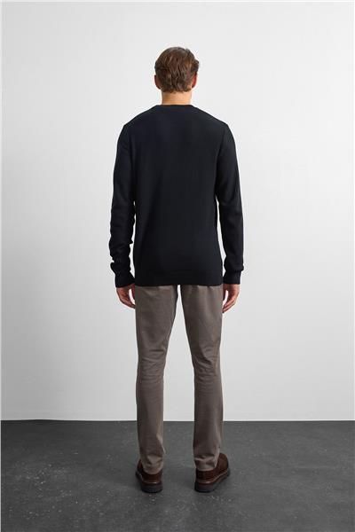 Siyah Regular Fit Bısıklet Yaka Triko Kazak