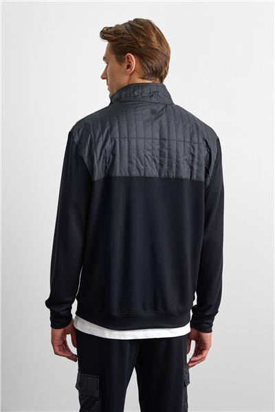 Siyah Regular Fit Dik Yaka Fermuarlı Sweatshirt
