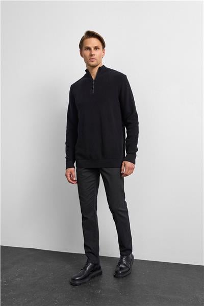 Siyah Regular Fit Dik Yaka Triko Kazak
