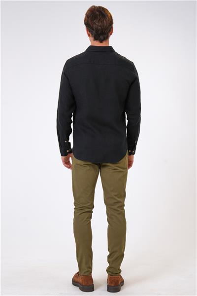 Siyah Regular Fit Keten Gömlek