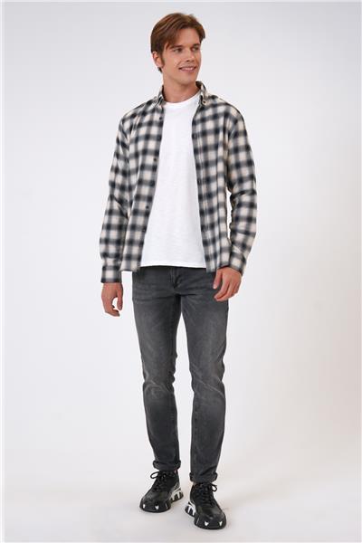 Siyah Regular Fit Pamuklu Ekoseli Gömlek