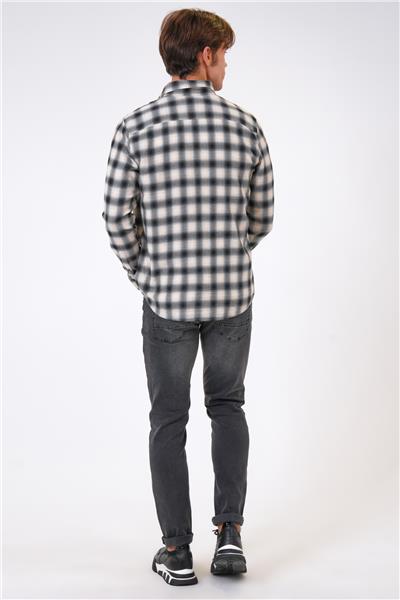 Siyah Regular Fit Pamuklu Ekoseli Gömlek