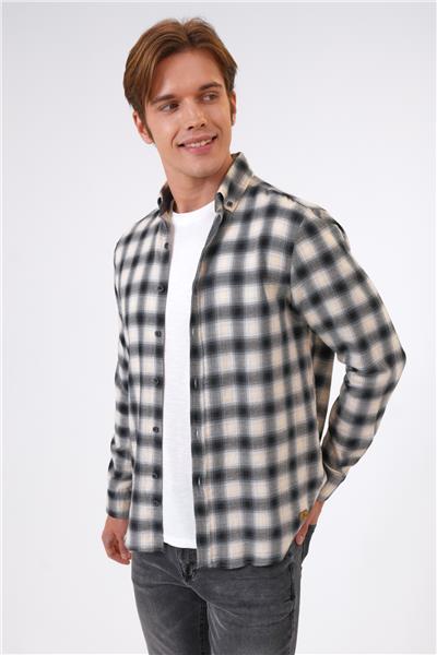 Siyah Regular Fit Pamuklu Ekoseli Gömlek
