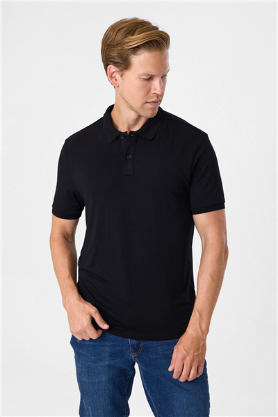 Siyah Regular Fit Polo Yaka Tişört