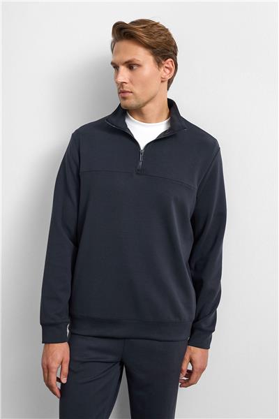 Siyah Regular Fit Yarım Fermuarlı Sweatshirt