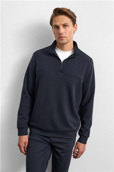 Siyah Regular Fit Yarım Fermuarlı Sweatshirt