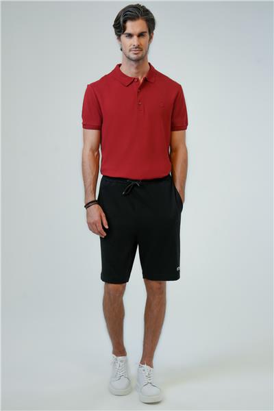 Siyah Relaxed Fit Yan Cepli %100 Pamuk Beli Bağlamalı Şort