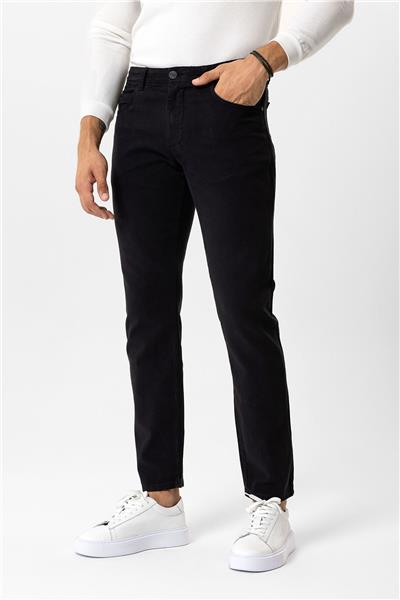 Siyah Slim Fit 5 Cepli Pamuklu Chino Pantolon
