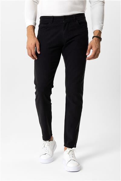 Siyah Slim Fit 5 Cepli Pamuklu Chino Pantolon
