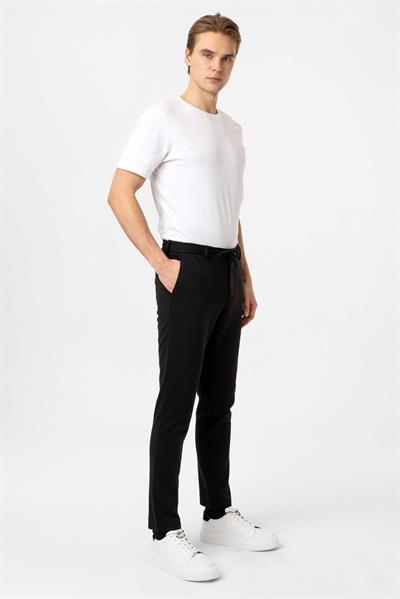 Siyah Slim Fit Beli Bağcıklı Jogger Pantolon