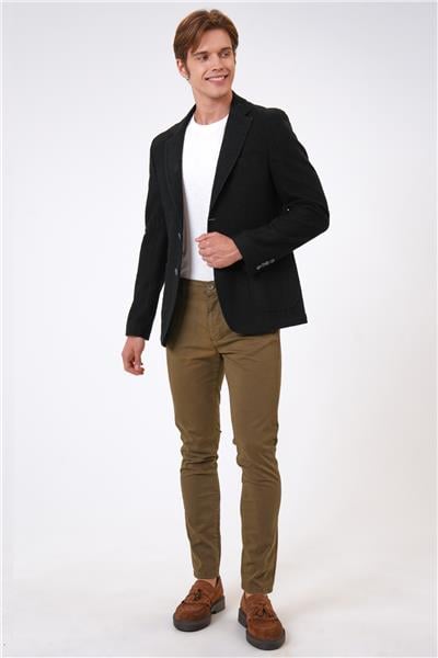 Siyah Slim Fit Mono Yaka Ceket