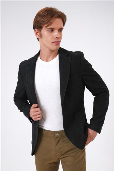 Siyah Slim Fit Mono Yaka Ceket