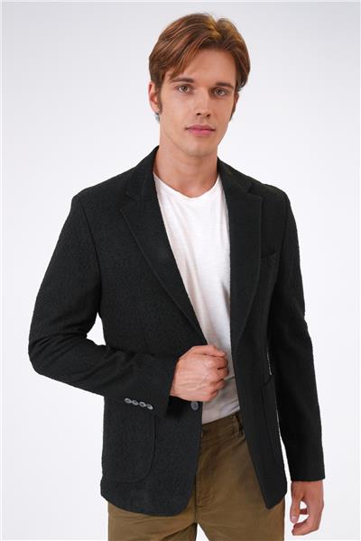 Siyah Slim Fit Mono Yaka Ceket