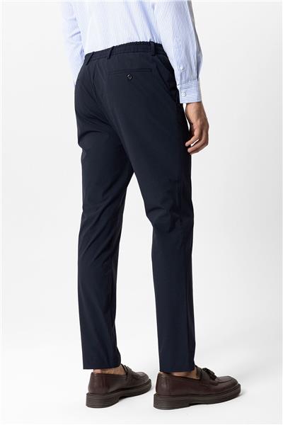 Lacivert Slim Fit Yan Cep Beli Bağcıklı Casual Pantolon