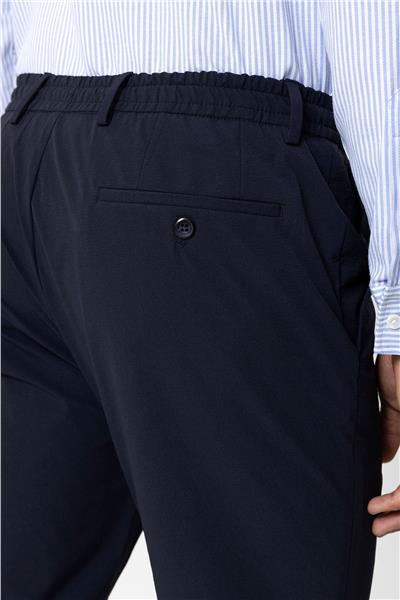 Lacivert Slim Fit Yan Cep Beli Bağcıklı Casual Pantolon