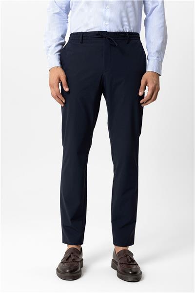 Lacivert Slim Fit Yan Cep Beli Bağcıklı Casual Pantolon