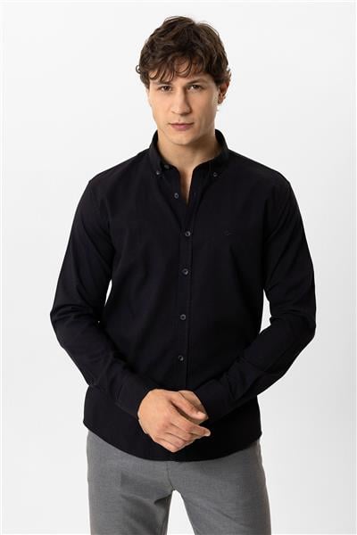 Siyah Regular Fit %100 Pamuk Oxford Gömlek