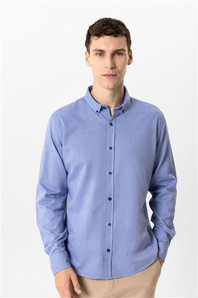 Lacivert Regular Fit %100 Pamuk Oxford Gömlek