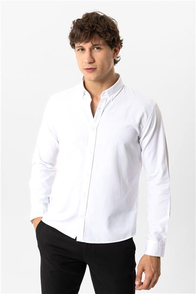 Beyaz Regular Fit %100 Pamuk Oxford Gömlek