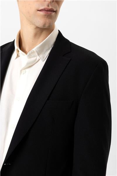 Siyah Slim Fit Mono Yaka %100 Pamuk Ceket