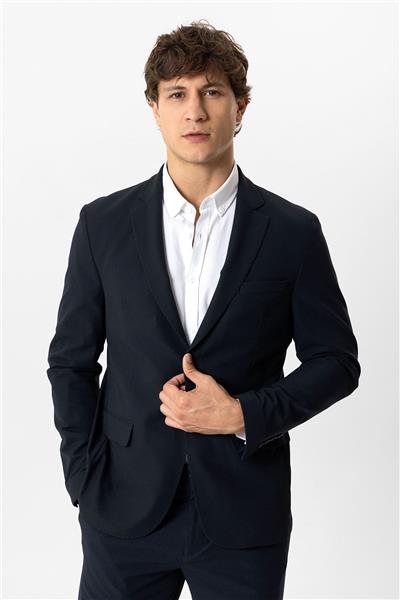 Lacivert Slim Fit Mono Yaka Ceket