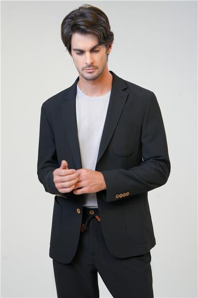 Siyah Slim Fit Mono Yaka Ceket