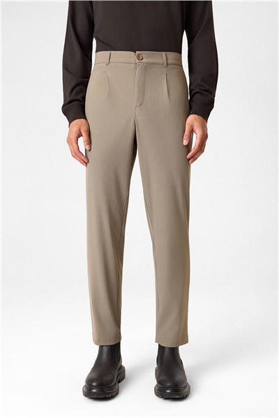 Bej Slim Fit Örme Jogger Pantolon