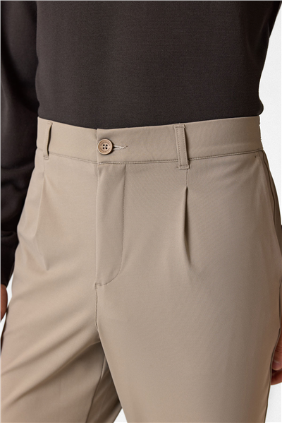 Bej Slim Fit Örme Jogger Pantolon