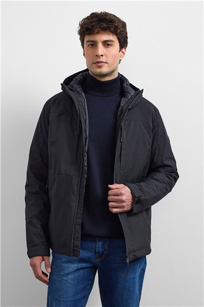 Siyah Smart Fit Puffer Ceket