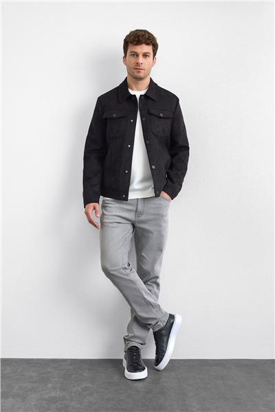 Siyah Gömlek Yaka Çıt Çıt Kapamalı Süet Ceket