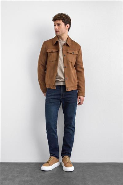 Kahve Gömlek Yaka Çıt Çıt Kapamalı Süet Ceket