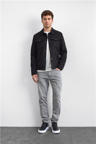 Siyah Gömlek Yaka Çıt Çıt Kapamalı Süet Ceket