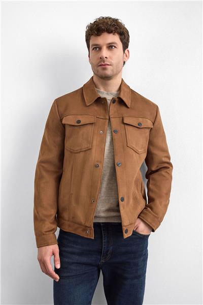 Kahve Gömlek Yaka Çıt Çıt Kapamalı Süet Ceket