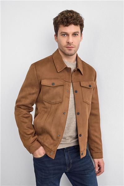 Kahve Gömlek Yaka Çıt Çıt Kapamalı Süet Ceket