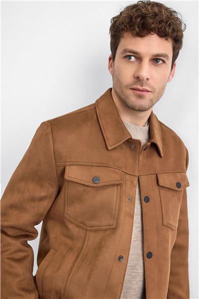 Kahve Gömlek Yaka Çıt Çıt Kapamalı Süet Ceket