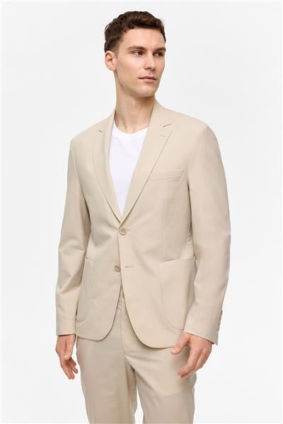 Bej Slim Fit Mono Yaka Takım Elbise