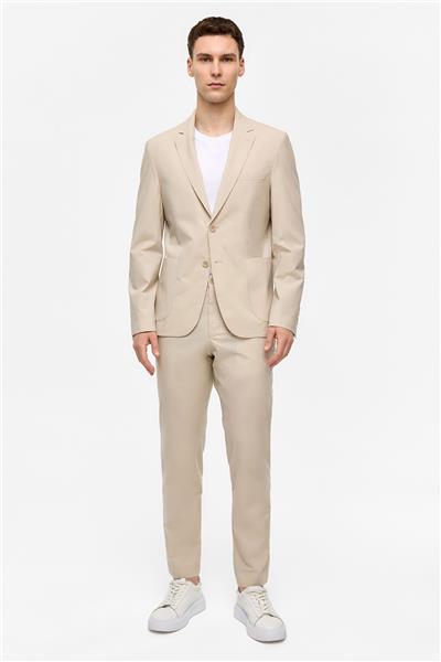 Bej Slim Fit Mono Yaka Takım Elbise