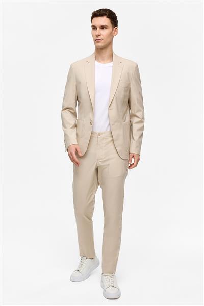 Bej Slim Fit Mono Yaka Takım Elbise