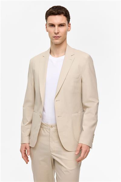 Bej Slim Fit Mono Yaka Takım Elbise